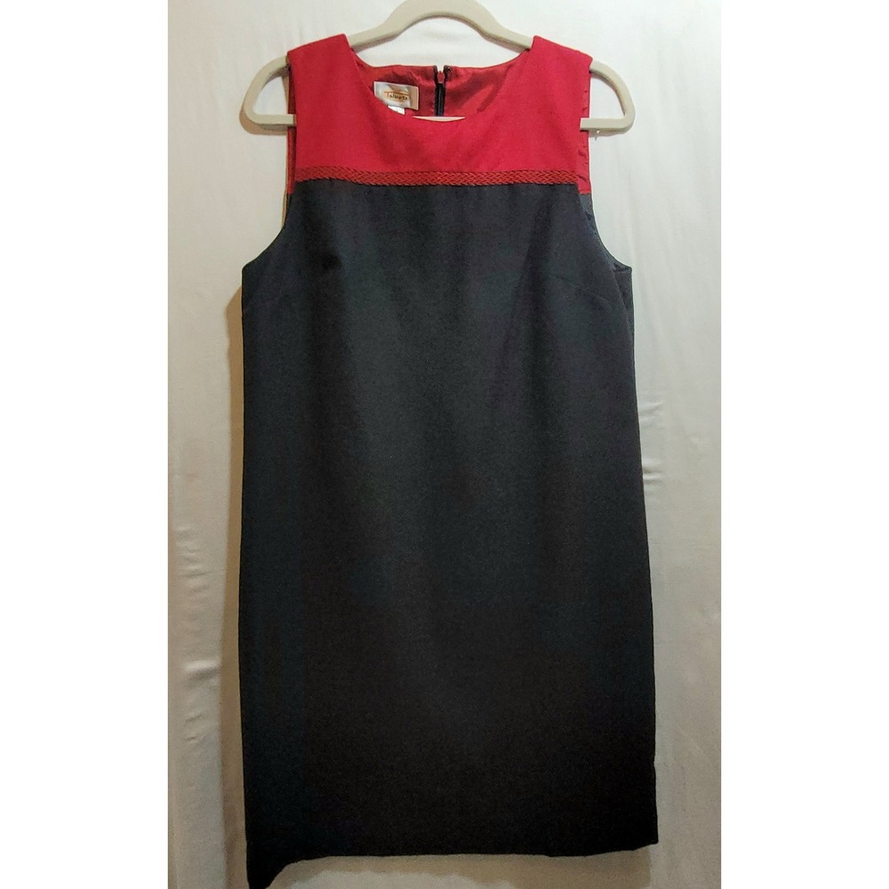 Talbots Womens 100% Wool Colorblock Shift Dress Black Red Sleeveless Sz 10